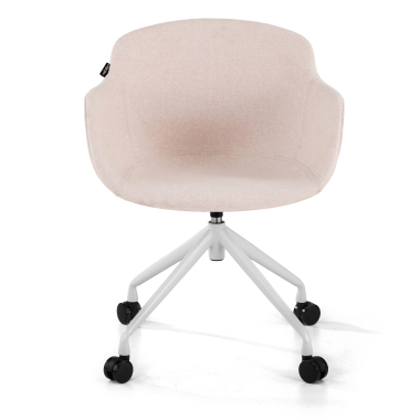 silla confidente blanco beige giratoria con ruedas tela brazos tapizados 3