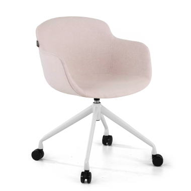 silla confidente blanco beige giratoria con ruedas tela brazos tapizados 1