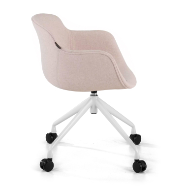 silla confidente blanco beige giratoria con ruedas tela brazos tapizados 4