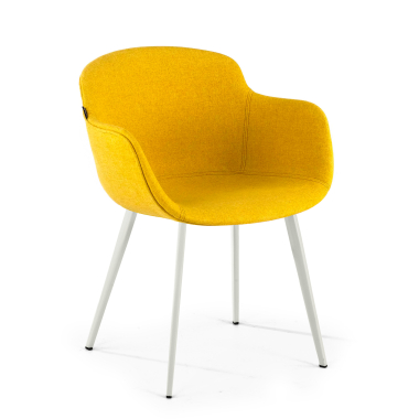 silla confidente blanco amarillo 4 patas tela brazos tapizados 1