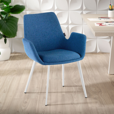 silla confidente blanco azul 4 patas tela brazos tapizados 2