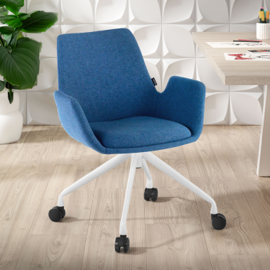 silla confidente blanco azul giratoria con ruedas tela brazos tapizados 2