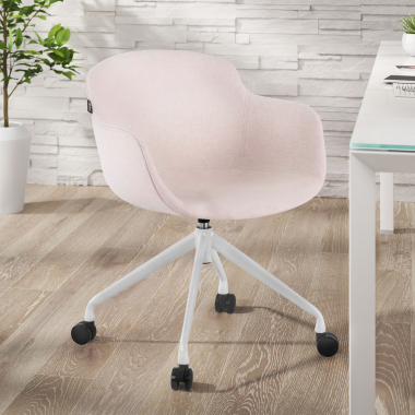 silla confidente blanco beige giratoria con ruedas tela brazos tapizados 2