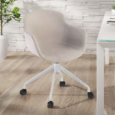 silla confidente blanco gris giratoria con ruedas tela brazos tapizados 2