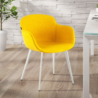silla confidente blanco amarillo 4 patas tela brazos tapizados 2
