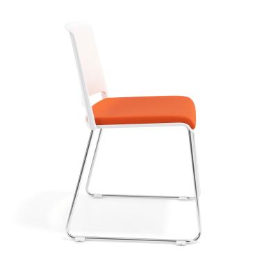 silla confidente blanco naranja sin brazos tapizada tela sin brazos 3