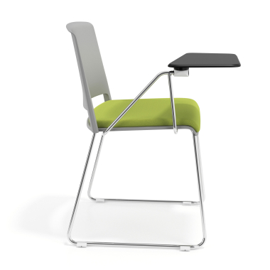 silla con pala gris verde con pala de escritura tapizada tela sin brazos 3