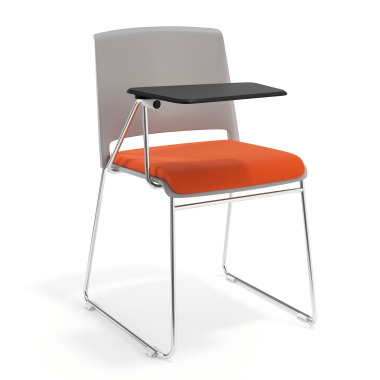 silla con pala gris naranja con pala de escritura tapizada tela sin brazos 1