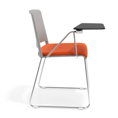 silla con pala gris naranja con pala de escritura tapizada tela sin brazos 3