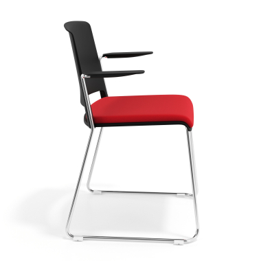 silla confidente negro rojo con brazos tapizada tela sin brazos 3