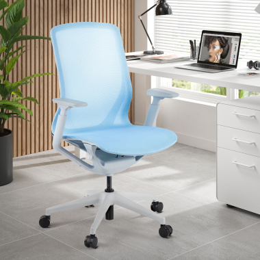 silla oficina de diseno blanco azul kinet malla brazos regulables 3d 2