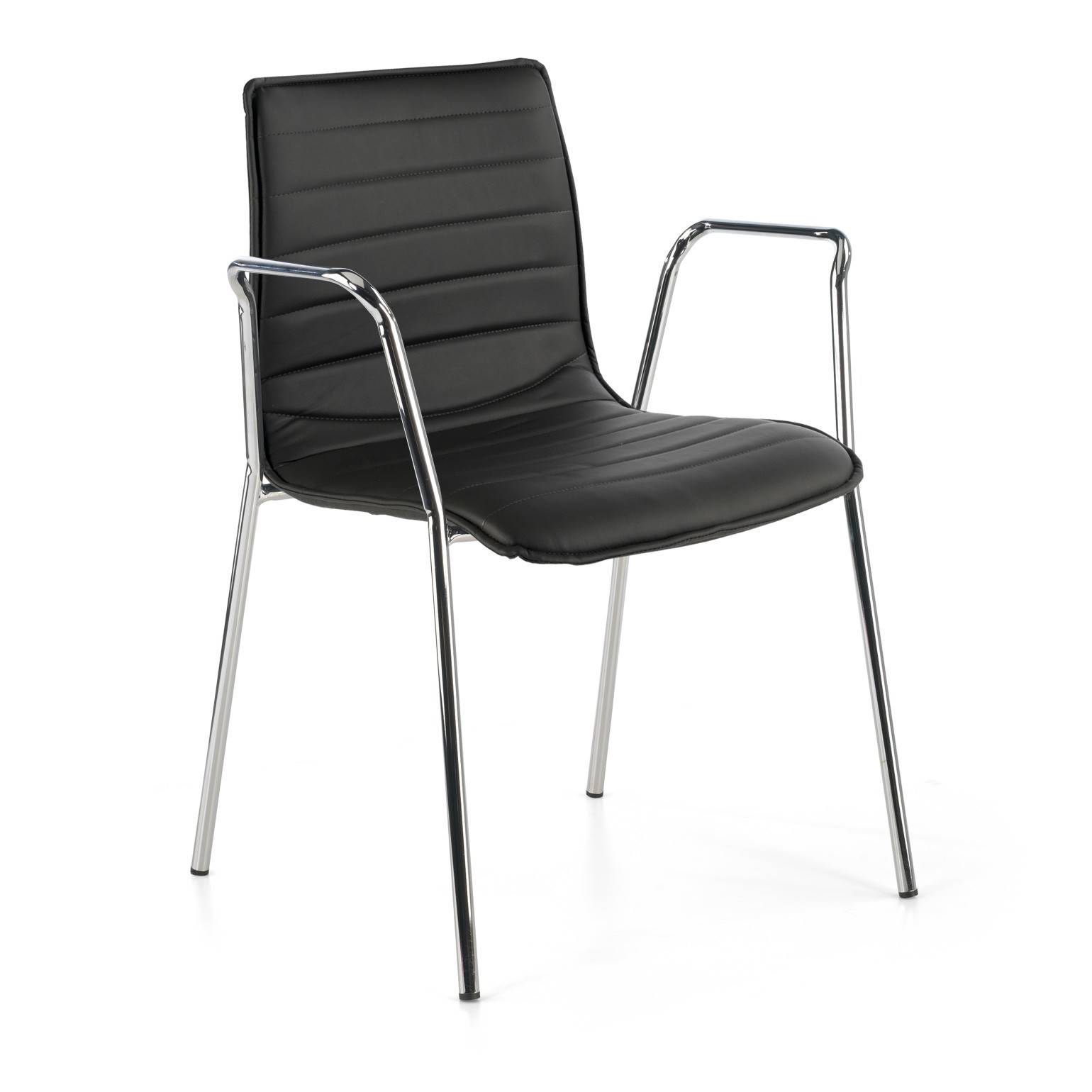 Silla de Visitas Alisa con brazos, Estructura cromada, Ecopiel