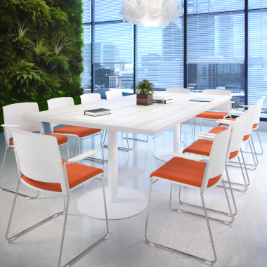 silla confidente blanco naranja con brazos tapizada tela sin brazos 2