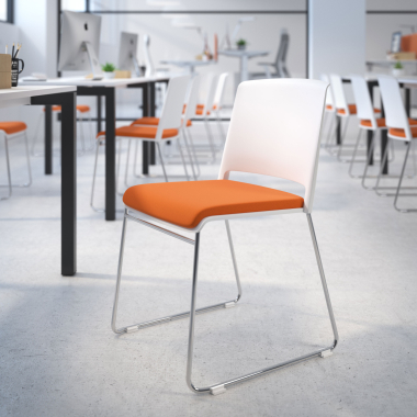 silla confidente blanco naranja sin brazos tapizada tela sin brazos 2