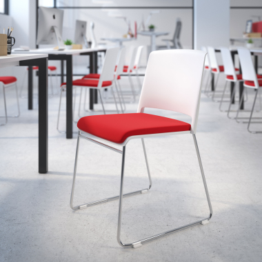 silla confidente blanco rojo sin brazos tapizada tela sin brazos 2