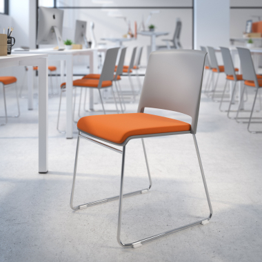 silla confidente gris naranja sin brazos tapizada tela sin brazos 2
