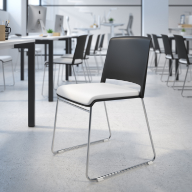 silla confidente negro blanco sin brazos tapizada tela sin brazos 7