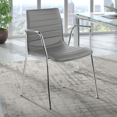 silla de visita gris con brazos piel sintetica brazos fijos 2