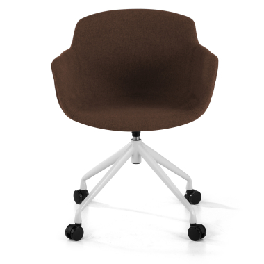 silla confidente blanco marron giratoria con ruedas tela brazos tapizados 3