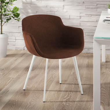 silla confidente blanco marron 4 patas tela brazos tapizados 2