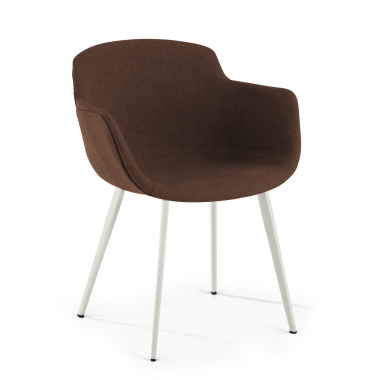silla confidente blanco marron 4 patas tela brazos tapizados 1