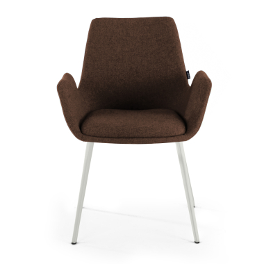 silla confidente blanco marron 4 patas tela brazos tapizados 3