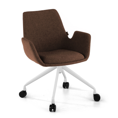 silla confidente blanco marron giratoria con ruedas tela brazos tapizados 1