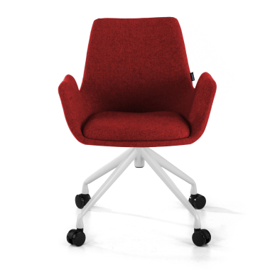 silla confidente blanco rojo giratoria con ruedas tela brazos tapizados 3