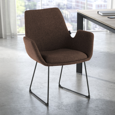 silla confidente marron estructura patin tela brazos fijos 2