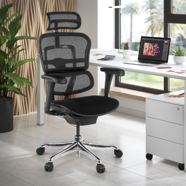 silla ergonomica negro estructura negra asiento tapizado tela brazos moviles reposacabezas 2