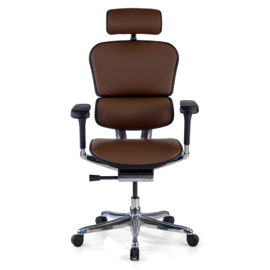 silla de oficina marron estructura negra piel natural piel natural brazos regulables 5d reposacabezas 3