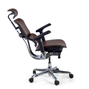 silla de oficina marron estructura negra piel natural piel natural brazos regulables 5d reposacabezas 5