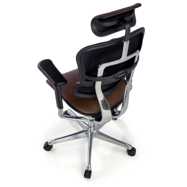 silla de oficina marron estructura negra piel natural piel natural brazos regulables 5d reposacabezas 8