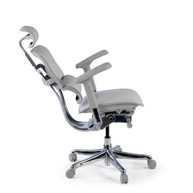silla de oficina blanco gris estructura negra piel natural piel natural brazos regulables 5d reposacabezas 5