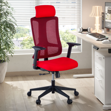 silla ergonomica rojo estructura negra malla brazos regulables 3d soporte lumbar reposacabezas 2
