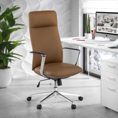 sillon de oficina beige respaldo alto piel sintetica brazos fijos 2