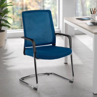 silla confidente azul red transpirable malla brazos fijos 2