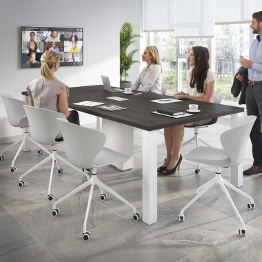 silla de reuniones blanco gris con ruedas plastico brazos fijos 2