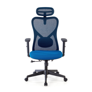 silla de oficina azul estructura negra malla brazos regulables 1d soporte lumbar reposacabezas 3