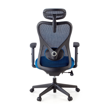 silla de oficina azul estructura negra malla brazos regulables 1d soporte lumbar reposacabezas 4