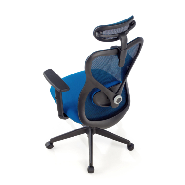 silla de oficina azul estructura negra malla brazos regulables 1d soporte lumbar reposacabezas 9