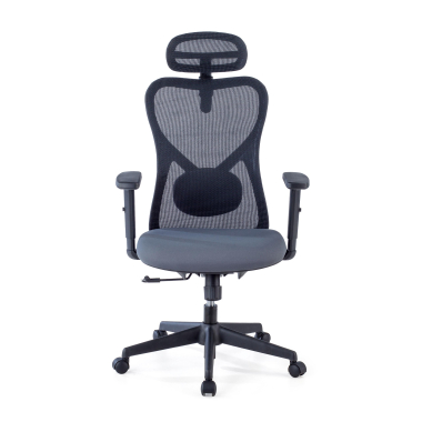 silla de oficina gris estructura negra malla brazos regulables 1d soporte lumbar reposacabezas 3