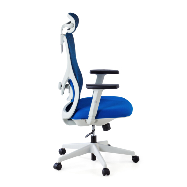 silla de oficina blanco azul estructura blanca malla brazos regulables 1d soporte lumbar reposacabezas 7