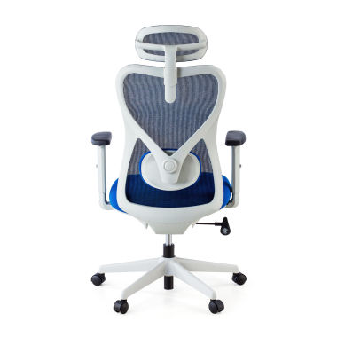silla de oficina blanco azul estructura blanca malla brazos regulables 1d soporte lumbar reposacabezas 4