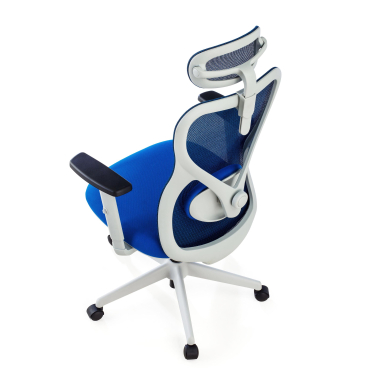 silla de oficina blanco azul estructura blanca malla brazos regulables 1d soporte lumbar reposacabezas 9