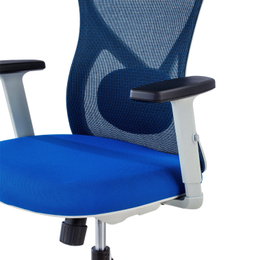 silla de oficina blanco azul estructura blanca malla brazos regulables 1d soporte lumbar reposacabezas 6