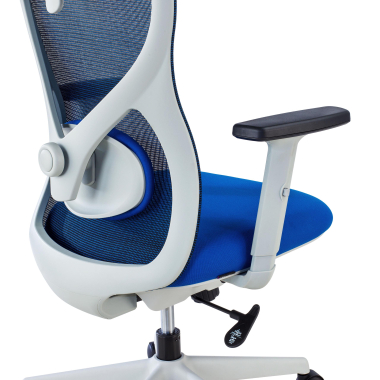 silla de oficina blanco azul estructura blanca malla brazos regulables 1d soporte lumbar reposacabezas 5
