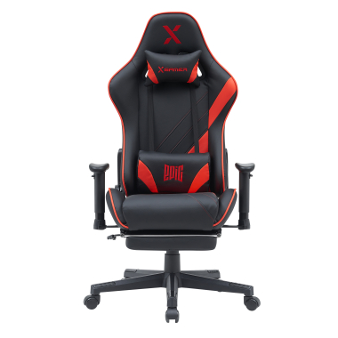 silla gaming rojo epic piel sintetica brazos moviles cojin lumbar y cervical reposacabezas reposapies extensible 3
