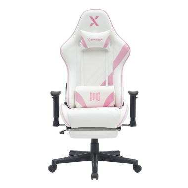 silla gaming blanco rosa epic piel sintetica brazos moviles cojin lumbar y cervical reposacabezas reposapies extensible 3