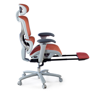 silla ergonomica blanco rojo estructura blanca malla brazos regulables 3d reposacabezas reposapies extensible 5